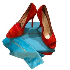 JEAN-MICHEL CAZABAT OLYMPIA RED LOUD LUXURY OPEN TOE STILETTO SUEDE SHOES